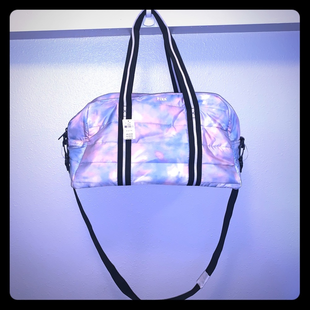 Pink Brand duffel bag.
